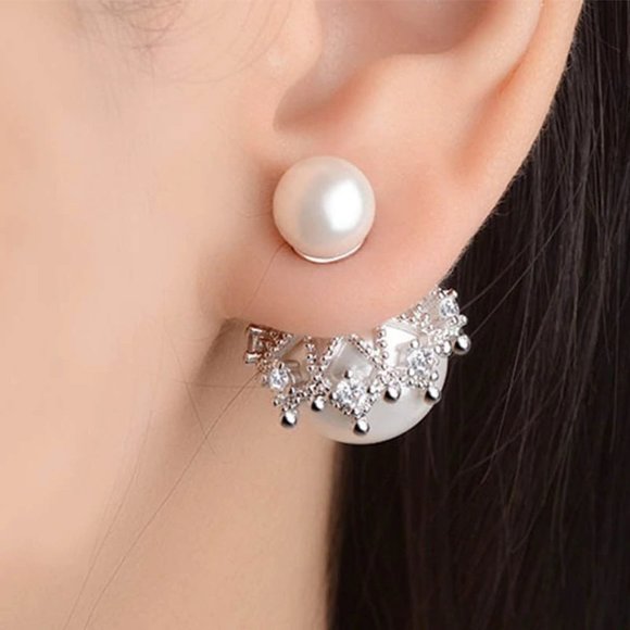 *NEW 925 Sterling Silver Diamond Pearl Earrings - Picture 2 of 11